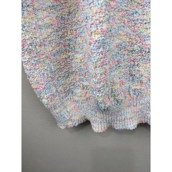 Multicolor Knit Short Sleeve Sweater With Button Detail 1X 90% Cotton 10% Polyes - Picture 6 of 8